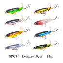 8Pcs Whopper Plopper 10Cm/14Cm Floating Per Fishing Lure Artificial Hard Bait Wobbler Rotating Tail Fishing Tackle 3D Eyes