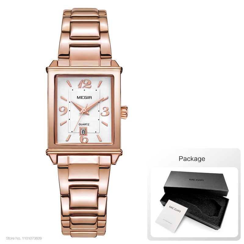 Megir Womens Simple Stainless Steel Quartz Watch with Calendar Date display Fashion Waterproof Dress Wrist Watch for Ladies1079L