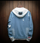 Men Hooded Denim Jackets Jean Coats New Spring Autumn Men Holes Casual Denim Coats And Jackets Loose Jean Jackets Size 4XL