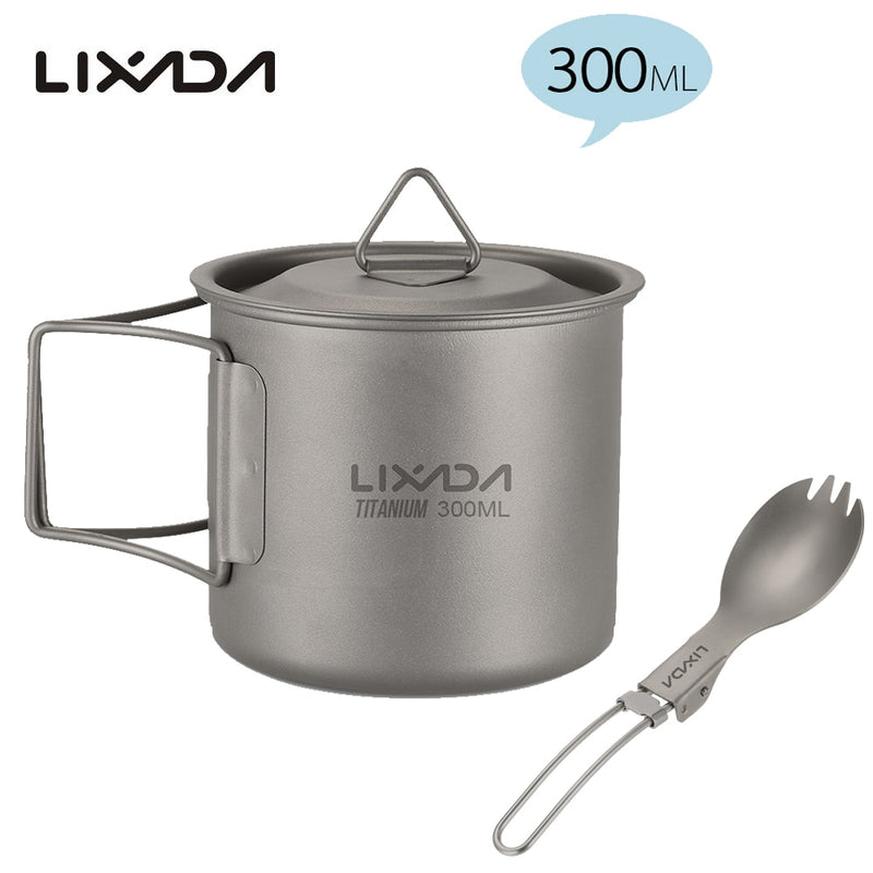 Lixada Titanium Cup Spork Camping Mug Picnic Utensils Heating Tableware Lightweight Outdoor Cooking Equipment Hiking Cookware