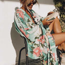 Verde Vintage Night Garde Print Boho maxi Kimono manga cárdigan bohemio blusa larga envolvente Tops ropa de playa Bikini cubierta traje de baño