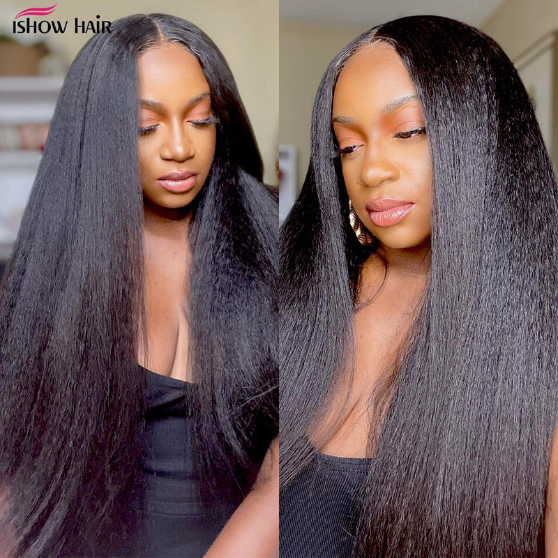 Ishow Peruvian Kinky Straight Hair Weave Bundles 8A Grade Human Hair Bundles Yaki Human Hair Extension Natural Black Color