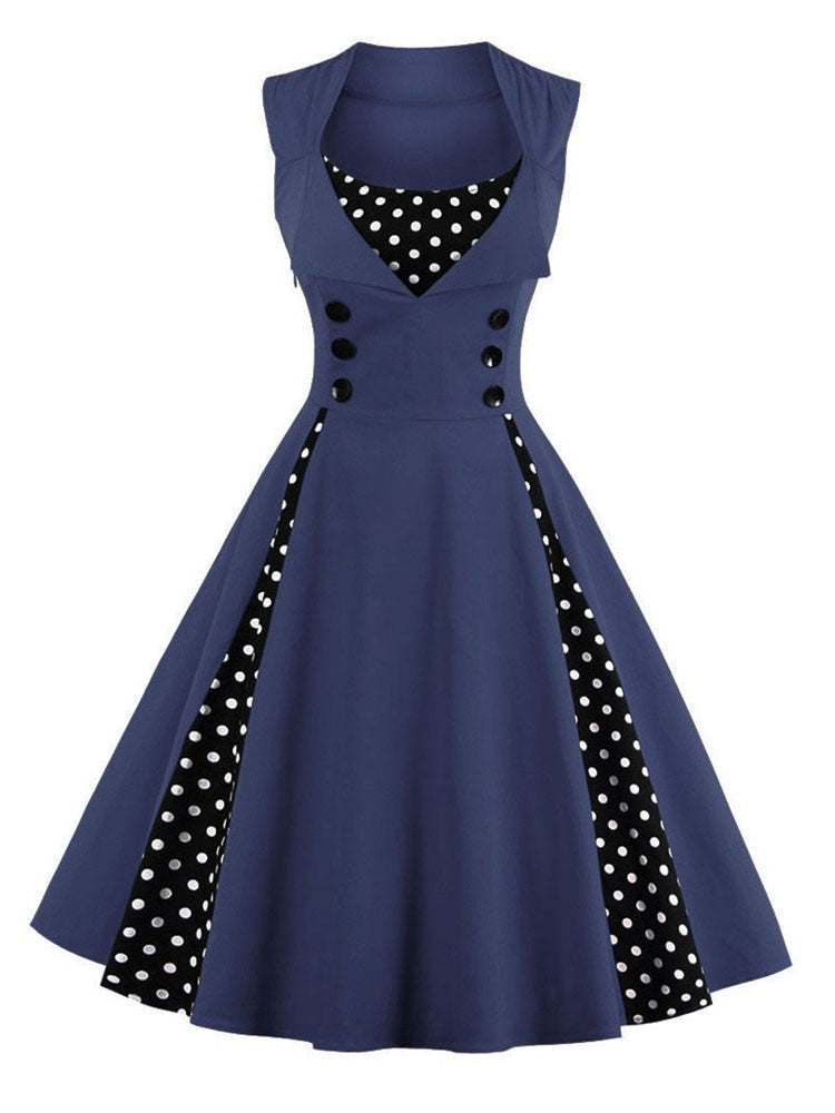 S-4XL Women Robe Retro  Vintage Dress 50s 60s Rockabilly Dot Swing Pin Up Summer Party Dresses Elegant Tunic Vestidos Casual