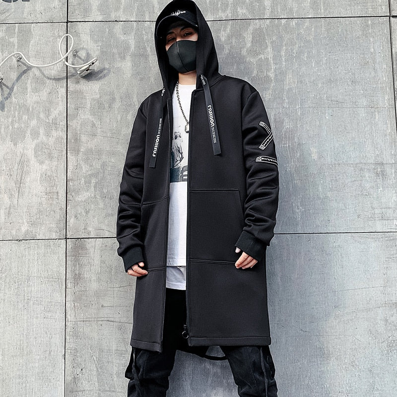 2023 Hombres Harajuku Hip Hop Abrigos Hombre Chaqueta larga con capucha Algodón Moda Swag Abrigos Chaquetas Streetwear Hombre Chaqueta de gran tamaño