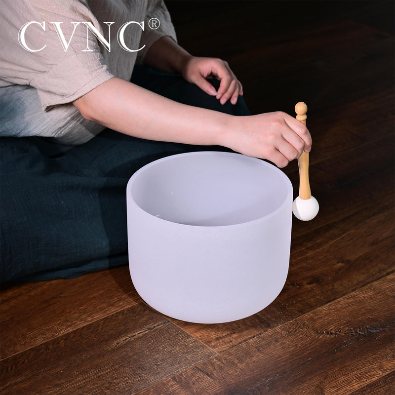 CVNC 12 Inch Chakra Frosted Quartz Crystal Singing Bowl for Sound Healing Energy Balance with Free O-ring&Mallet