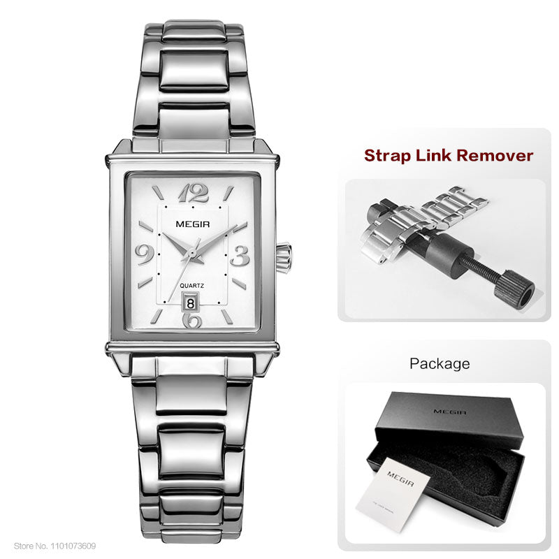 Megir Womens Simple Stainless Steel Quartz Watch with Calendar Date display Fashion Waterproof Dress Wrist Watch for Ladies1079L