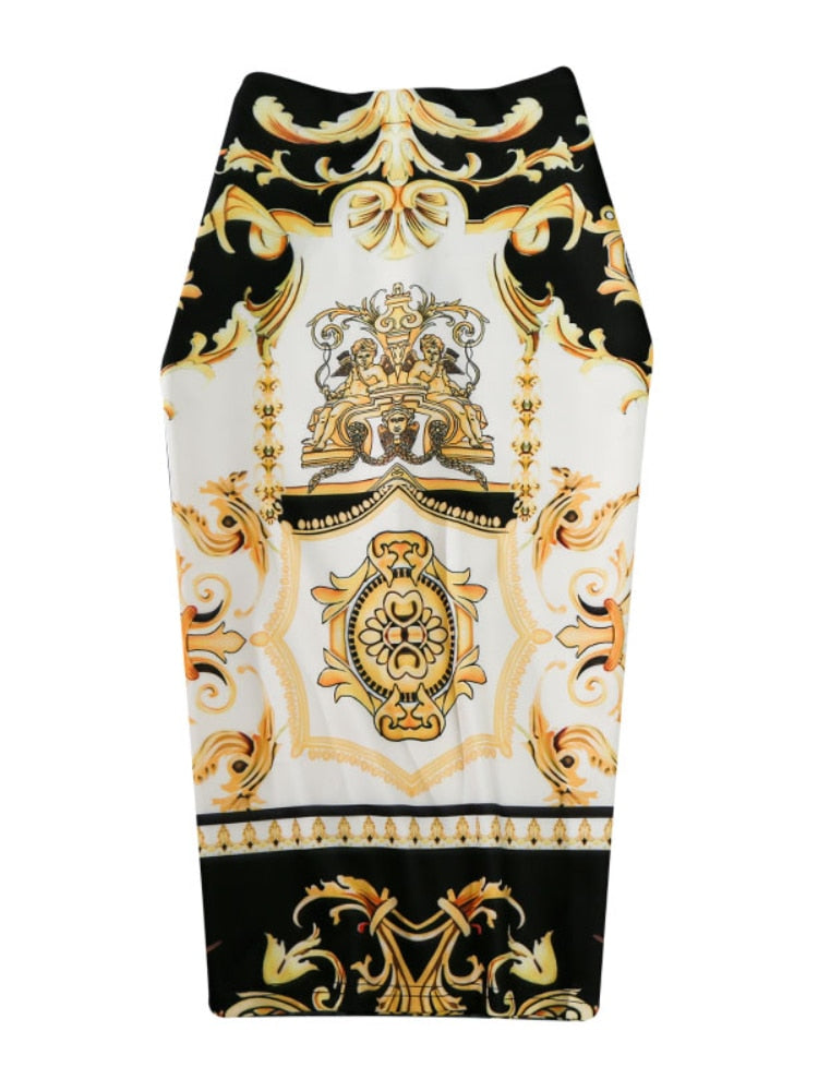 New-Coming European Women Summer Print Pencil Skirt High Stretch Personality Midi Slip Hip Skirt Female Autumn