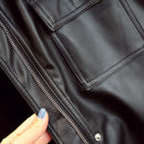 FTLZZ Slim PU Coats Women Faux Leather Jackets Vintage Motor Biker Jackets Elegant Tie Belt Waist Pockets Buttons Coats