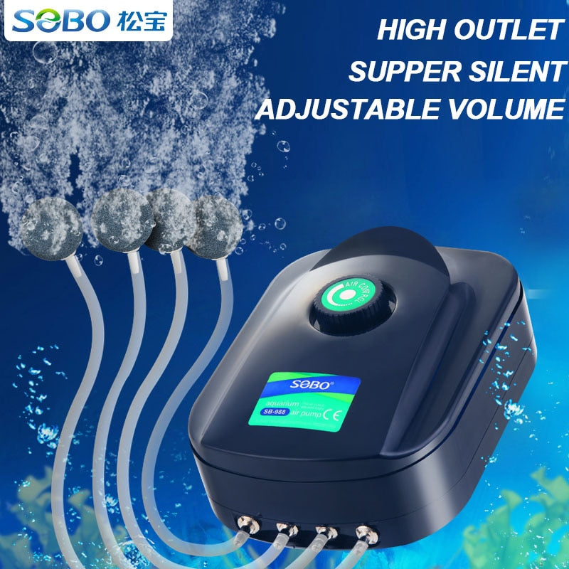 SOBO alta potencia 8w 12w bomba de aire de oxígeno para tanque de peces compresor de aire de acuario bomba de oxígeno de flujo de aire ajustable para peces