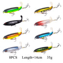 8Pcs Whopper Plopper 10Cm/14Cm Floating Per Fishing Lure Artificial Hard Bait Wobbler Rotating Tail Fishing Tackle 3D Eyes