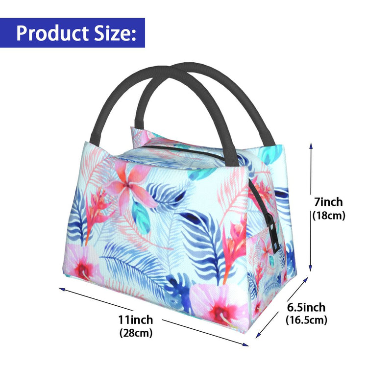 Tropical Floral Lunch Bag Lovely Pink Hibiscus Casual Lunch Box For Girls Picnic Portable Cooler Bag Waterproof Print Lunch Bags