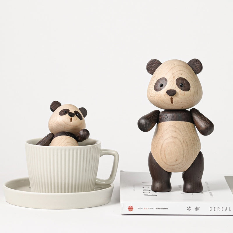 Luxury Wooden Panda Figurines Quality Original Animal Miniature Wood Sculpture Decorative Living Room Ornament Birthday Gift New