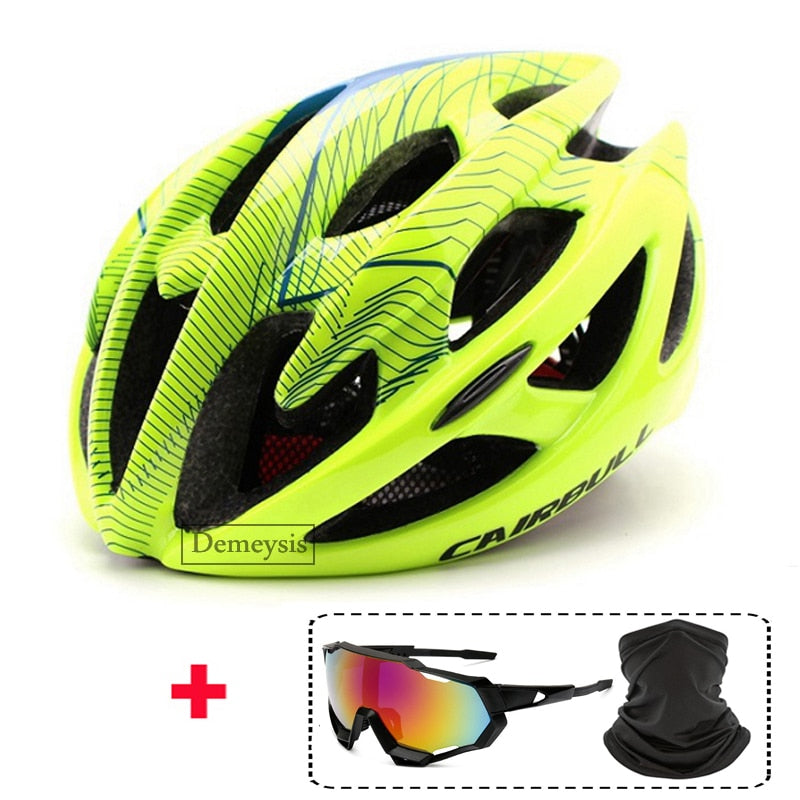 Men Women Road Bike Helmet with Sunglasses Ultralight Bicycle Racing Sports Helmets Adjustable Integrally-molded Cycling Helmet