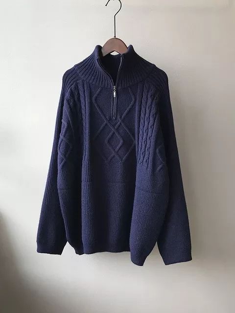 Suéter de lana de punto de Cable de gran tamaño para mujer, suéter de punto grueso y cálido, abrigo de invierno con cremallera de cuello alto de manga larga sólida para C-295