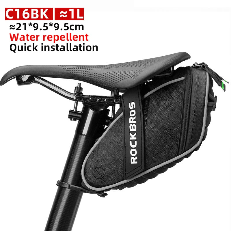 Bolsa de sillín de bicicleta ROCKBROS, carcasa 3D, resistente a la lluvia, reflectante, a prueba de golpes, tubo trasero para bicicleta, bolsa para tija de sillín, accesorios para bicicleta