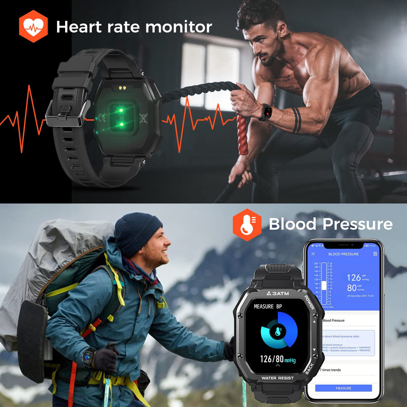 KOSPET ROCK Robuste Smartwatch Outdoor Sports Fitness Tracker 24h Blutsauerstoffmonitor Military Wasserdichte Smartwatch für Herren
