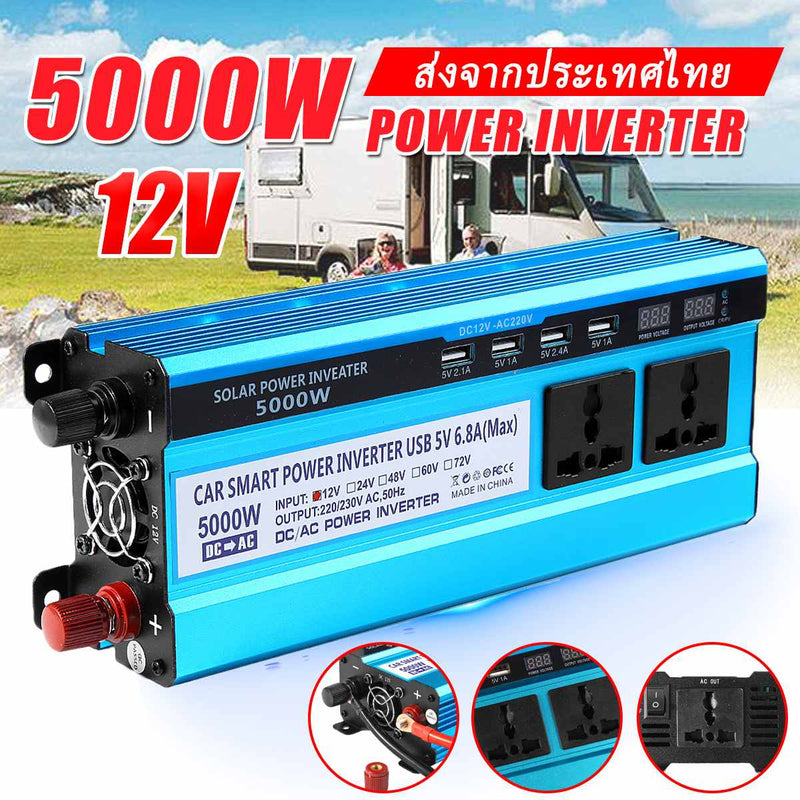 5000W 12V/24V-220V Power Inverter LCD Display Solor Power Inverter Car Transformer Converter 3 Sockets 4 USB Ports