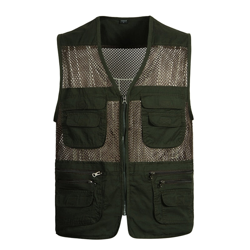 2021 Men Multi-Pocket Classic Waistcoat Male Sleeveless Unloading Solid Coat Work Vest Photographer Tactical Mesh Vest Jacket