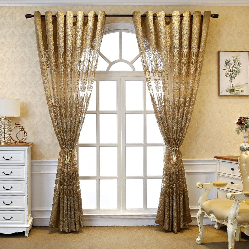 European Luxury Embroidered Hollow Curtains For Living Room Bedroom Elgent Fabric French Windows Cortinas Sheer Tulle Drapes