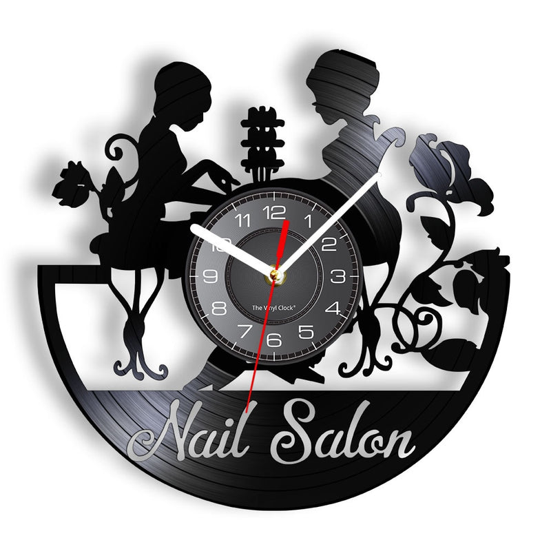 Manicure Design Wall Clock Fashion Beauty Store Wall Art Nail Salon Vinyl Record Wall Clock Nail Beauty Home Decor Gift For Her