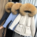 Fitaylor Winter Jacket Women Large Natural Fox Fur White Duck Down Coat Thick Parkas Warm Sash Tie Up Zipper Down Snow Outerwear