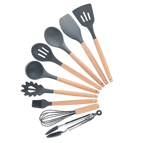 9-13Pcs Cooking Tools Set Premium Silicone Kitchen Cooking Utensils Set with Storage Box Turner Tongs Spatula Soup Spoon