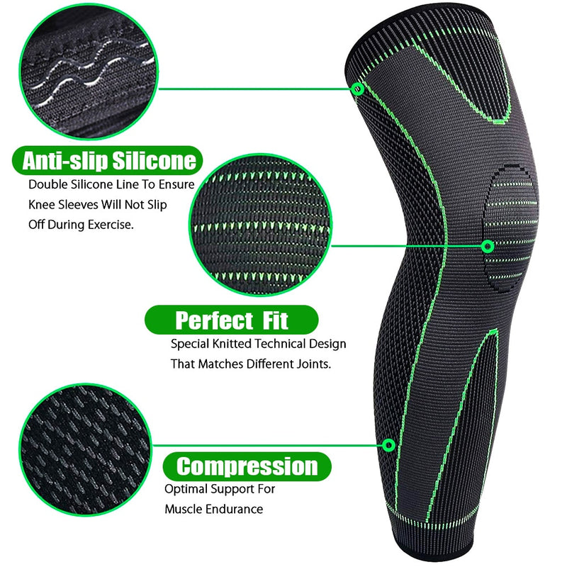 1Pair Sport Full Leg Compression Sleeves Knee Braces Support Protector for Weightlifting Arthritis Joint Pain Relief Muscle Tear