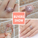 Newshe Double Halo Rose Gold 925 Silver Engagement Ring Bridal Set for Women AAAAA Cubic Zircon Romantic Wedding Jewelry