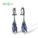 SANTUZZA Silver Earrings For Women Genuine 925 Sterling Silver Exquisite Drop Purple Flower Elegant Jewelry Handmade Enamel