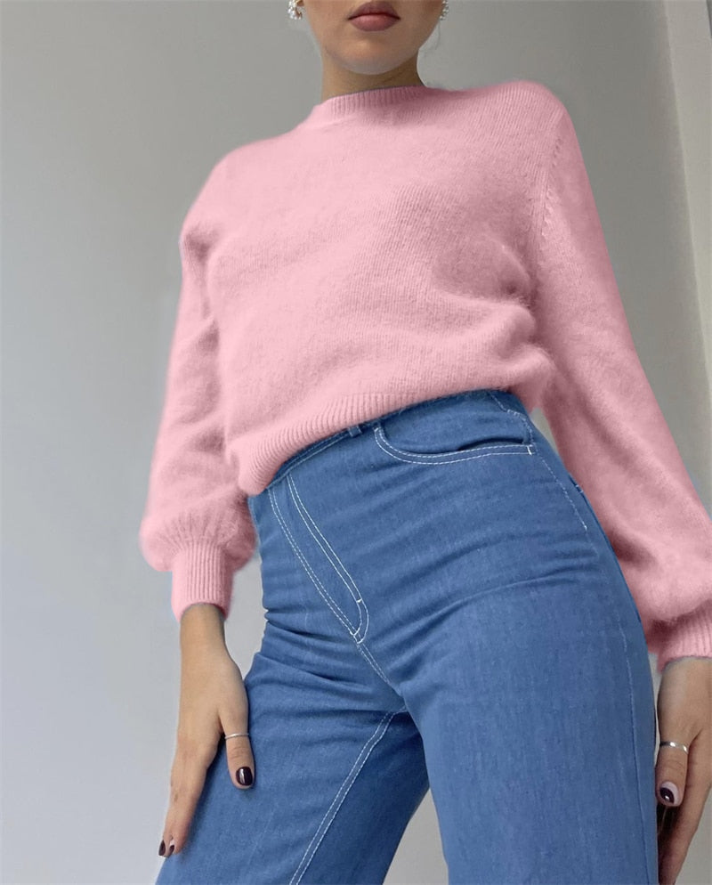 Hirsionsan Soft Loose Knitted Cashmere Sweaters Women 2021 New Winter Loose Solid Female Pullovers Warm Basic Knitwear Jumper