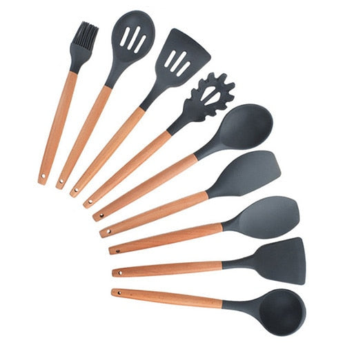 9-13Pcs Cooking Tools Set Premium Silicone Kitchen Cooking Utensils Set with Storage Box Turner Tongs Spatula Soup Spoon