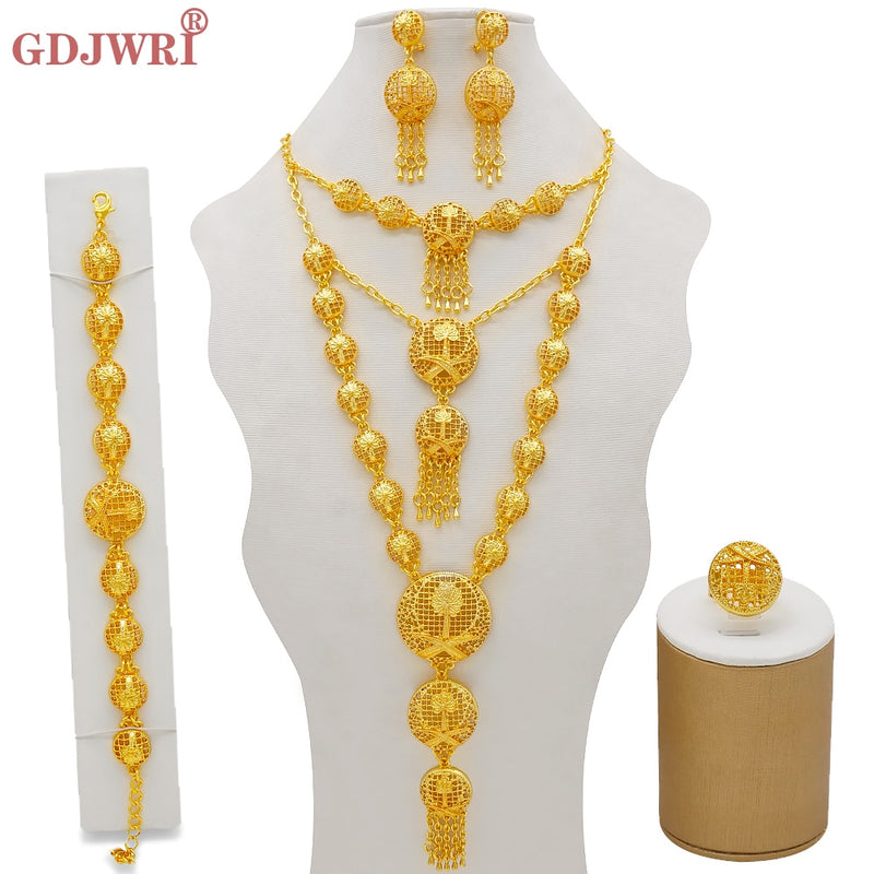 Dubai Jewelry Sets Gold Color Necklace &amp; Earring Set For Women African France Wedding Party Jewelery Ethiopia Bridal Gifts