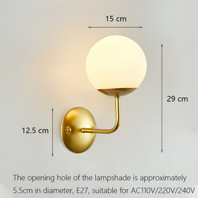 Decorative Led Wall Lamp Iron Night Reading Beside Lamp Home Stairs Vintage Loft Sconce Wall Lights Glass Ball Gold Black E27