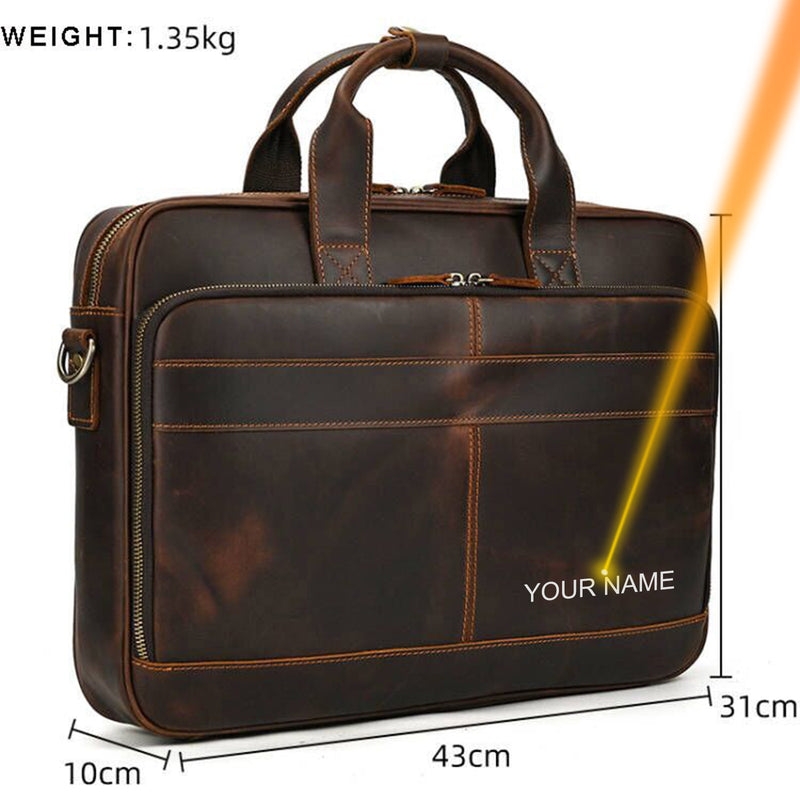 MAHEU Retro Laptop Briefcase Bag Genuine Leather Handbags Casual 15.6 Pad Bag Daily Working Tote Bags Men Male bag for documents