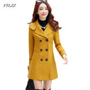 FTLZZ Women Wool Blend Warm Long Coat Size Female Slim Fit Lapel Woolen Overcoat Autumn Winter  Cashmere Outerwear