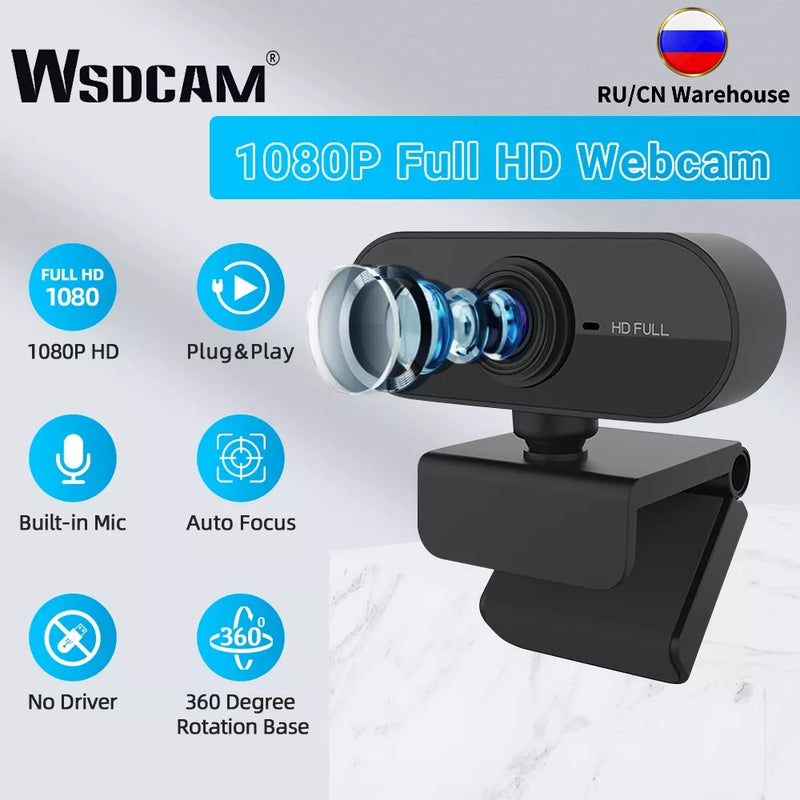 WSDCAM HD 1080P Cam Webcam Ordenador PC Web Cámara USB con micrófono Girar la cámara para videollamadas Conferencia Trabajo