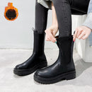 TUINANLE Chelsea Boots Chunky Boots Damen Winterschuhe PU Leder Plüsch Stiefeletten Schwarz Damen Herbst Mode Plattform Booties