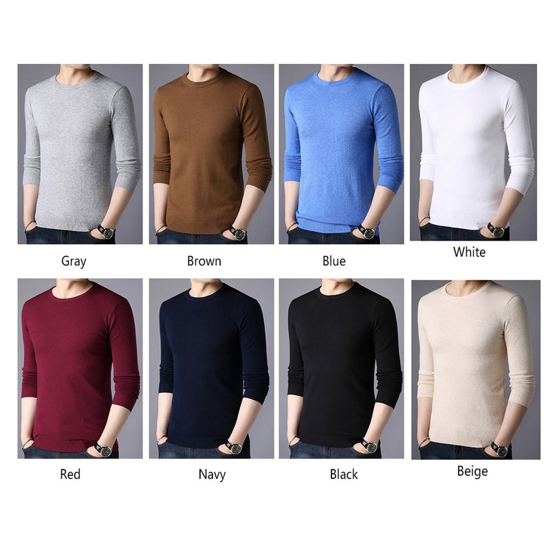 TFETTERS Spring Autumn Knitted Sweater Men Long Sleeve O-Neck Sweater for Man Solid Color Gray Slim Sweaters Oversize M-4XL