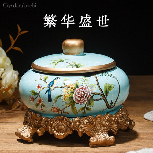 New Style Chinese Retro Ceramic Large with Lid Ashtray Modern Minimalist Creative Luxury Living Room Decoration Coffee Table