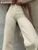 IAMSURE Loose Jeans For Women High Waist Cool Basic Trousers Vintage Casual Full Length Wide Leg Pants High Street Wear Lady