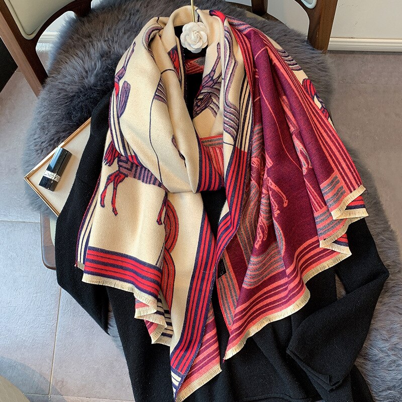 Neue Winterschal Mode Kutsche Kaschmir Decke Dame Warme Schals Frauen Doppelseitige Schal Dicke Bandana Weibliche Pashmina