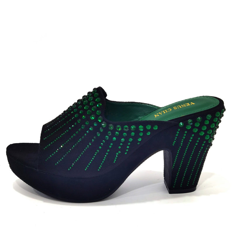 Italian Designer Women Shoes Chunky Sandals Platform Shoes Wedding Dress Pumps High Heel Bling Bling Female Square Heel Mules