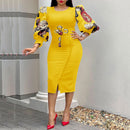 African Ladies Dresses Elegant Wrist High Waist V Neck Vintage For Work Office Business Fashion Slim Vestidos Dress Midi 2023