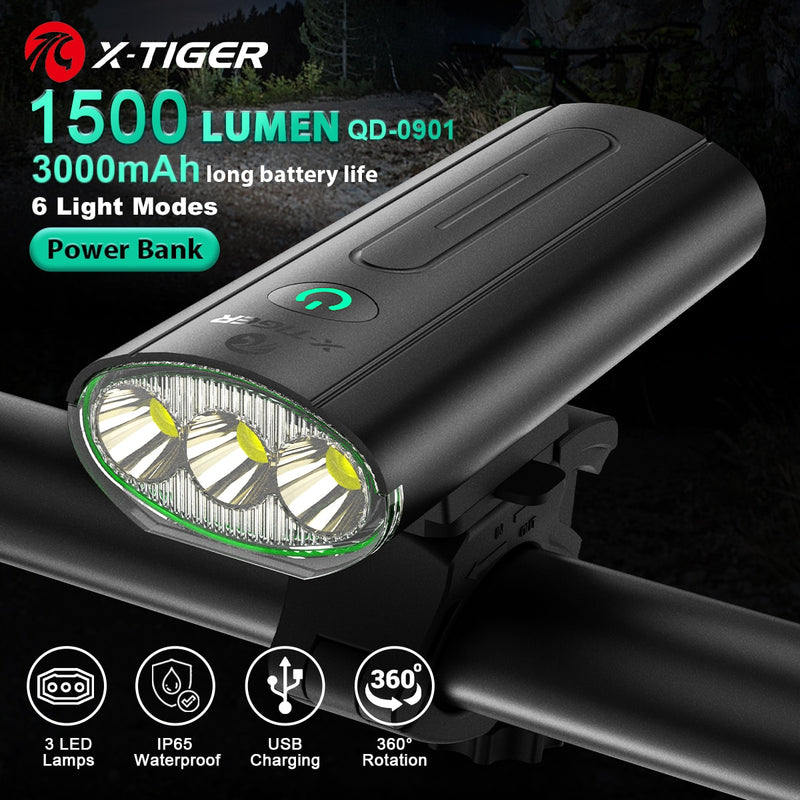 X-TIGER Fahrradlicht Regenfest USB Lade LED Fahrradlichter Frontlampe Scheinwerfer Aluminium Ultraleicht Taschenlampe Fahrradlicht
