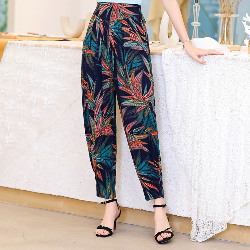 Pantalones de verano para mujer, pantalones a cuadros de cintura alta a rayas Vintage coreanos 2022 con estampado, ropa informal suelta, pantalones elegantes de verano