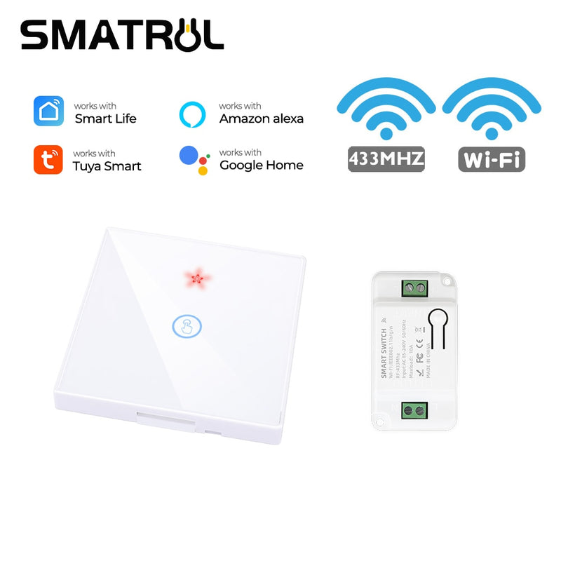 SMATRUL Tuya aplicación inteligente WiFi interruptor de pared táctil luz inalámbrica RF 433Mhz módulo de temporizador de relé DIY Google Home Alexa 110V 220V encendido y apagado