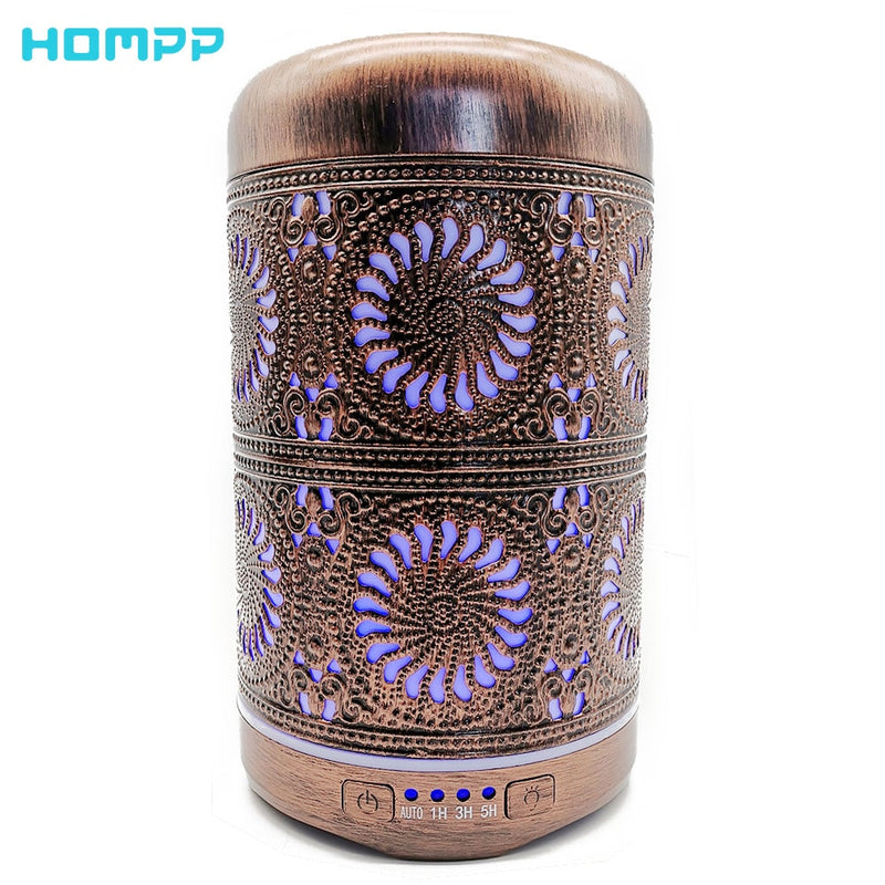 HOMPP Red Bronze Metal Air Humidifier Aromatherapy Essential Oil Diffuser Mist Maker 7 Color Light Change Lamp For Home Office