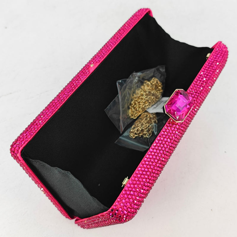 Boutique De FGG, bolso De mano De cristal fucsia para mujer, bolsos De noche, caja De diamantes De imitación para boda, bolsos De mano, monedero De diamantes para fiesta y cena