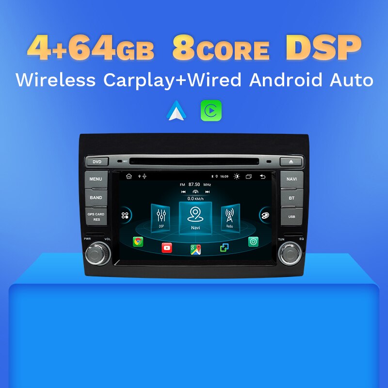 Wireless Carplay Android 11 2 Din Car DVD Player For Fiat/Bravo 2007 2008 2009 2010 2011 2012 GPS Navigation Auto Radio DSP IPS