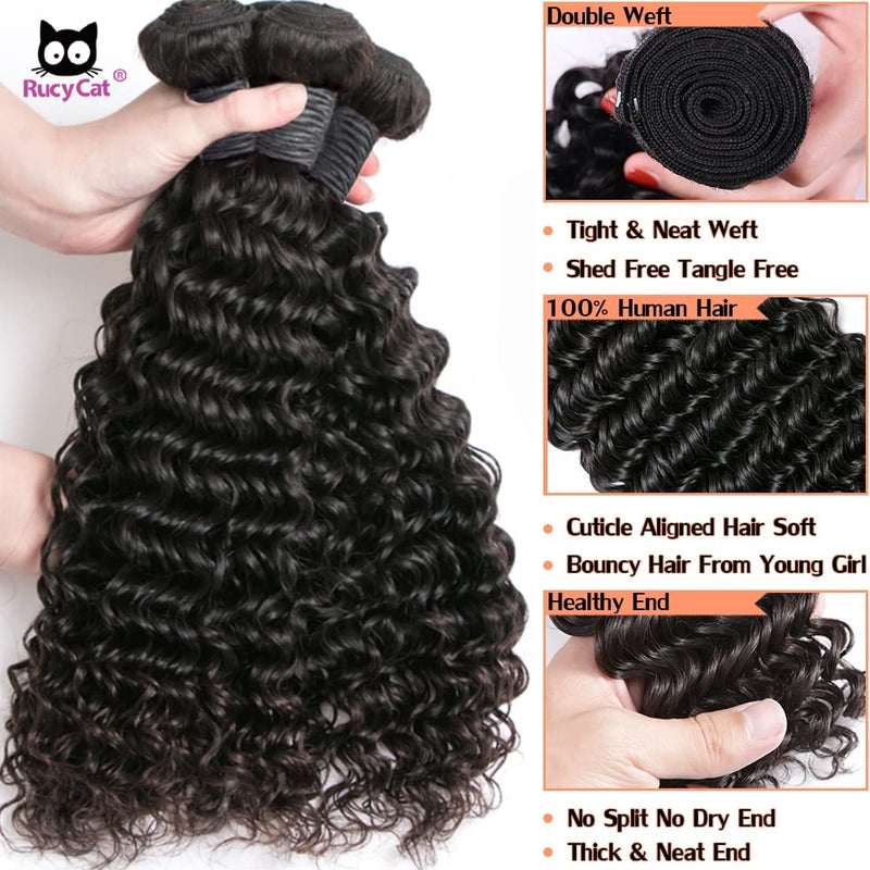 RucyCat Deep Wave Bundles 28 30 Zoll 100% Echthaarbündel Brasilianisches Weben Deep Wave Hair Extensions Echthaarbündel